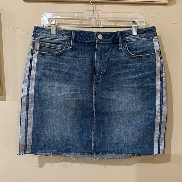 NWT Sam Edelman Jean Skirt Metallic silver Side Stripe Women’s Sz 14 - Picture 1 of 7